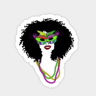 Mardi Gras Mask and Beads | Afro Hair Woman | Cherie's Art(c)2022 Sticker
